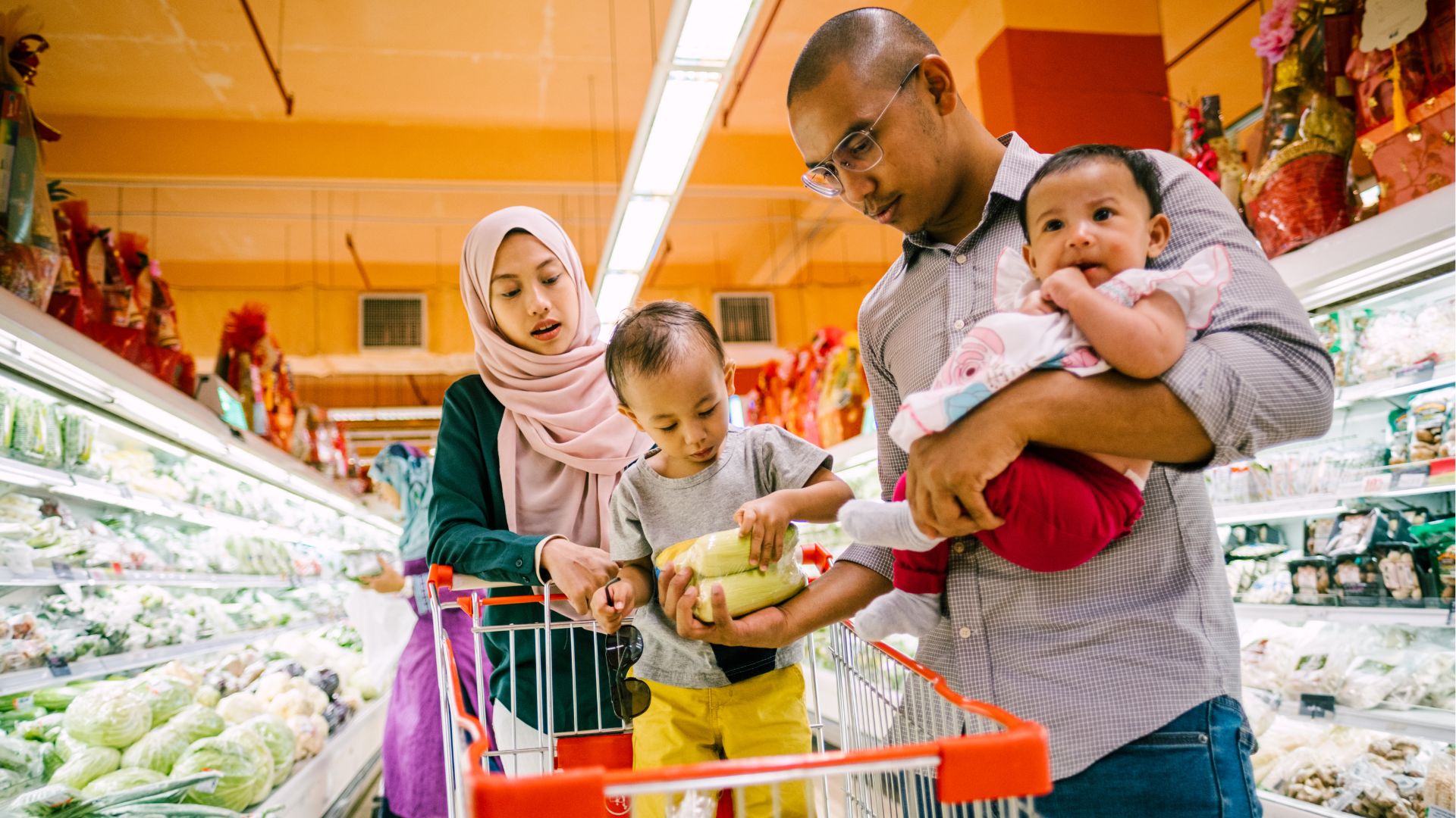 Family grocery shopping